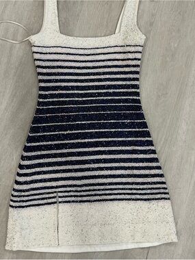 STAUD Le Sable Nautical Stripe Beaded dress